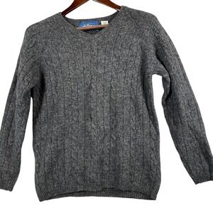 Express Blues Mens M Dark Gray Cable Knit Wool Sweater Classic Crewneck Preppy